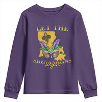 Funny Mardi Gras Let The Shenanigans Begin Youth Sweatshirt Louisiana Map