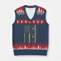 Funny Mardi Gras New Orleans Louisiana V-Neck Knit Sweater Vest 504 Nola Area Code Glitter Print American Flag