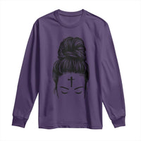 Ash Wednesday Messy Bun Ashes Cross Christian Religious Long Sleeve Shirt