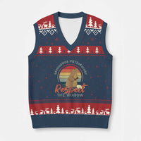 Funny Groundhog Day V-Neck Knit Sweater Vest Groundhog Meteorology Respect The Shadow Vintage Retro - Wonder Print Shop