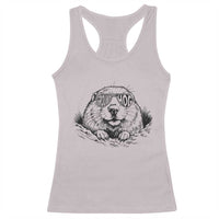 Funny Groundhog Face Woodchuck Sunglassess Racerback Tank Top - Wonder Print Shop