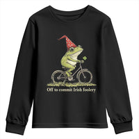 Funny Frog St Patricks Day Youth Sweatshirt Off To Commit Irish Foolery Four Leaf Clover