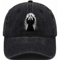 Funny Scary Bunny Face Ghost Heart Hand Sign Easter Day Washed Cotton Baseball Cap