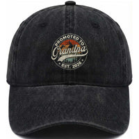 Promoted To Grandpa Est 2026 Washed Cotton Baseball Cap Grandparents Baby Announcement Retro Mountain