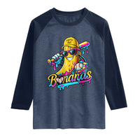 Funny Banana Baseball Drip Raglan Shirt Lets Go Bananas Ice Cream Dripping Sport
