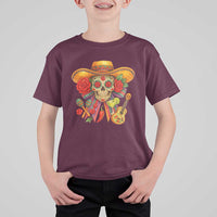 Funny Cinco De Mayo Sugar Skull Sombrero Hat Bow T Shirt For Kid