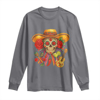 Funny Cinco De Mayo Sugar Skull Sombrero Hat Bow Long Sleeve Shirt