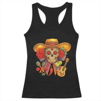 Funny Cinco De Mayo Sugar Skull Sombrero Hat Bow Racerback Tank Top