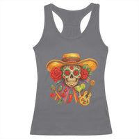 Funny Cinco De Mayo Sugar Skull Sombrero Hat Bow Racerback Tank Top