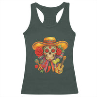 Funny Cinco De Mayo Sugar Skull Sombrero Hat Bow Racerback Tank Top