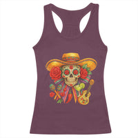Funny Cinco De Mayo Sugar Skull Sombrero Hat Bow Racerback Tank Top