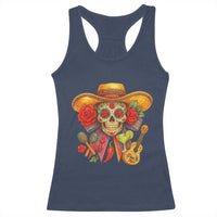 Funny Cinco De Mayo Sugar Skull Sombrero Hat Bow Racerback Tank Top