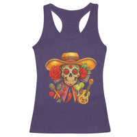 Funny Cinco De Mayo Sugar Skull Sombrero Hat Bow Racerback Tank Top
