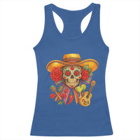 Funny Cinco De Mayo Sugar Skull Sombrero Hat Bow Racerback Tank Top