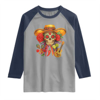 Funny Cinco De Mayo Sugar Skull Sombrero Hat Bow Raglan Shirt