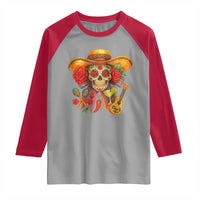 Funny Cinco De Mayo Sugar Skull Sombrero Hat Bow Raglan Shirt