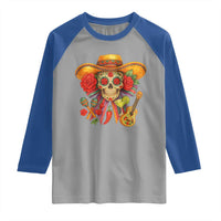 Funny Cinco De Mayo Sugar Skull Sombrero Hat Bow Raglan Shirt