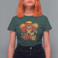 Funny Cinco De Mayo Sugar Skull Sombrero Hat Bow T Shirt For Women