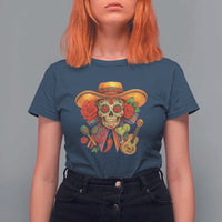Funny Cinco De Mayo Sugar Skull Sombrero Hat Bow T Shirt For Women