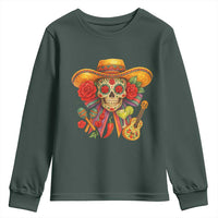Funny Cinco De Mayo Sugar Skull Sombrero Hat Bow Youth Sweatshirt