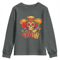 Funny Cinco De Mayo Sugar Skull Sombrero Hat Bow Youth Sweatshirt