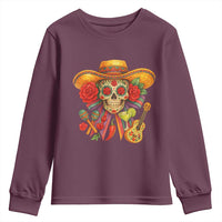 Funny Cinco De Mayo Sugar Skull Sombrero Hat Bow Youth Sweatshirt