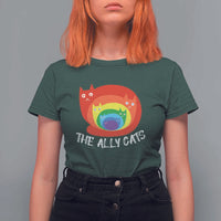Funny LGBT The Ally Cats T Shirt For Women Pride Month Rainbow Cat