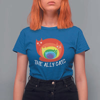 Funny LGBT The Ally Cats T Shirt For Women Pride Month Rainbow Cat