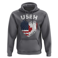 Funny USEH Hoodie Half Canadian American Flag Big Love Heart - Wonder Print Shop
