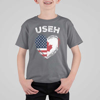 Funny USEH T Shirt For Kid Half Canadian American Flag Big Love Heart - Wonder Print Shop