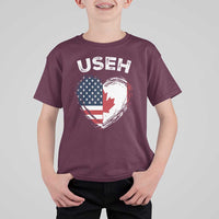 Funny USEH T Shirt For Kid Half Canadian American Flag Big Love Heart - Wonder Print Shop