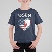 Funny USEH T Shirt For Kid Half Canadian American Flag Big Love Heart - Wonder Print Shop