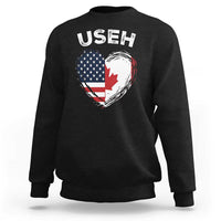 Funny USEH Sweatshirt Half Canadian American Flag Big Love Heart - Wonder Print Shop