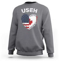 Funny USEH Sweatshirt Half Canadian American Flag Big Love Heart - Wonder Print Shop