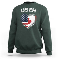 Funny USEH Sweatshirt Half Canadian American Flag Big Love Heart - Wonder Print Shop