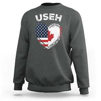 Funny USEH Sweatshirt Half Canadian American Flag Big Love Heart - Wonder Print Shop