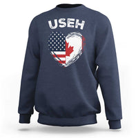 Funny USEH Sweatshirt Half Canadian American Flag Big Love Heart - Wonder Print Shop