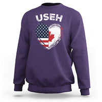 Funny USEH Sweatshirt Half Canadian American Flag Big Love Heart - Wonder Print Shop