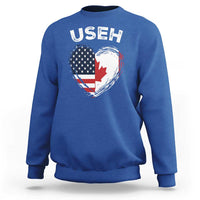 Funny USEH Sweatshirt Half Canadian American Flag Big Love Heart - Wonder Print Shop