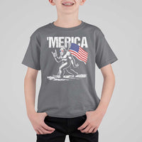 Funny 4th Of July Bigfoot Merica T Shirt For Kid Patriotic Sasquatch American US Flag - Wonder Print Shop