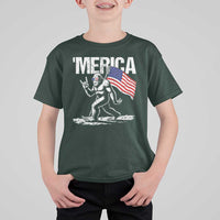 Funny 4th Of July Bigfoot Merica T Shirt For Kid Patriotic Sasquatch American US Flag - Wonder Print Shop