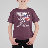 Funny 4th Of July Bigfoot Merica T Shirt For Kid Patriotic Sasquatch American US Flag - Wonder Print Shop