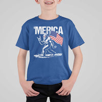 Funny 4th Of July Bigfoot Merica T Shirt For Kid Patriotic Sasquatch American US Flag - Wonder Print Shop