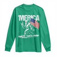 Funny 4th Of July Bigfoot Merica Long Sleeve Shirt Patriotic Sasquatch American US Flag - Wonder Print Shop