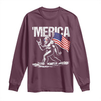 Funny 4th Of July Bigfoot Merica Long Sleeve Shirt Patriotic Sasquatch American US Flag - Wonder Print Shop