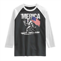 Funny 4th Of July Bigfoot Merica Raglan Shirt Patriotic Sasquatch American US Flag - Wonder Print Shop