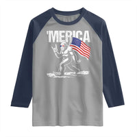 Funny 4th Of July Bigfoot Merica Raglan Shirt Patriotic Sasquatch American US Flag - Wonder Print Shop