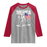 Funny 4th Of July Bigfoot Merica Raglan Shirt Patriotic Sasquatch American US Flag - Wonder Print Shop