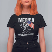 Funny 4th Of July Bigfoot Merica T Shirt For Women Patriotic Sasquatch American US Flag - Wonder Print Shop