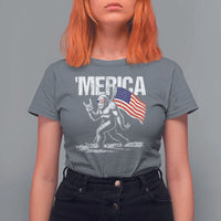 Funny 4th Of July Bigfoot Merica T Shirt For Women Patriotic Sasquatch American US Flag - Wonder Print Shop